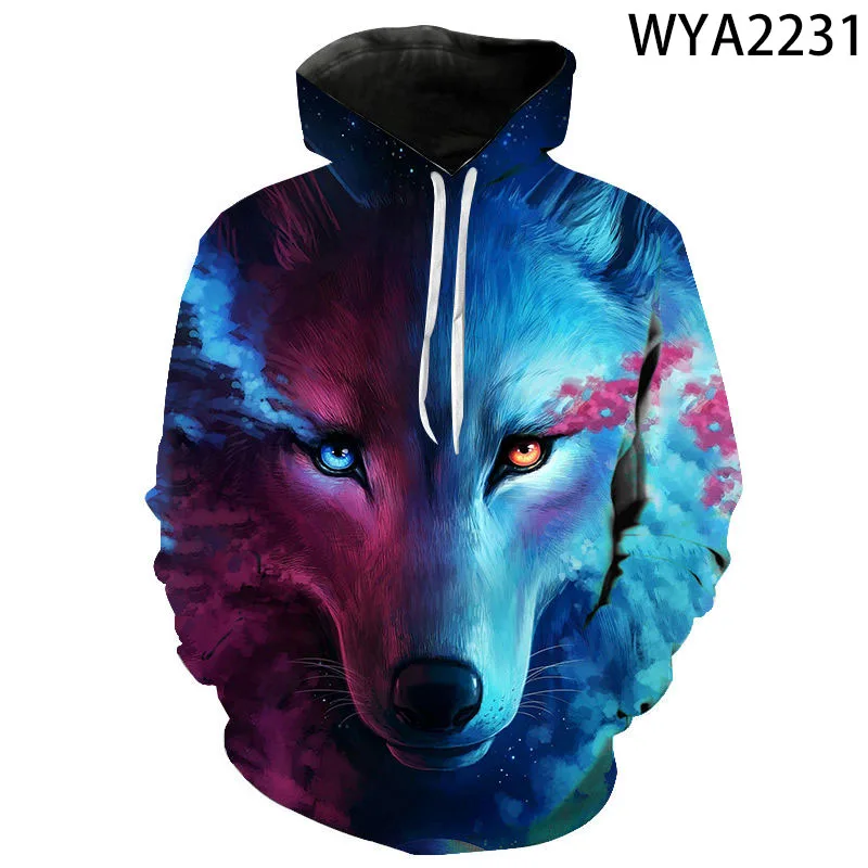 

Fashion Men Wolf Animal 3D Printed Hooded Hoodies Men / Women's Shinning Wolf Design Sweatshirts 3D Harajuku Hoody Boys 2021
