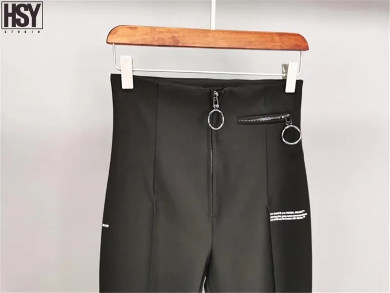 【HSY】2019 осенние новые женские черные стрейч застежка молния узкие брюки Леггинсы