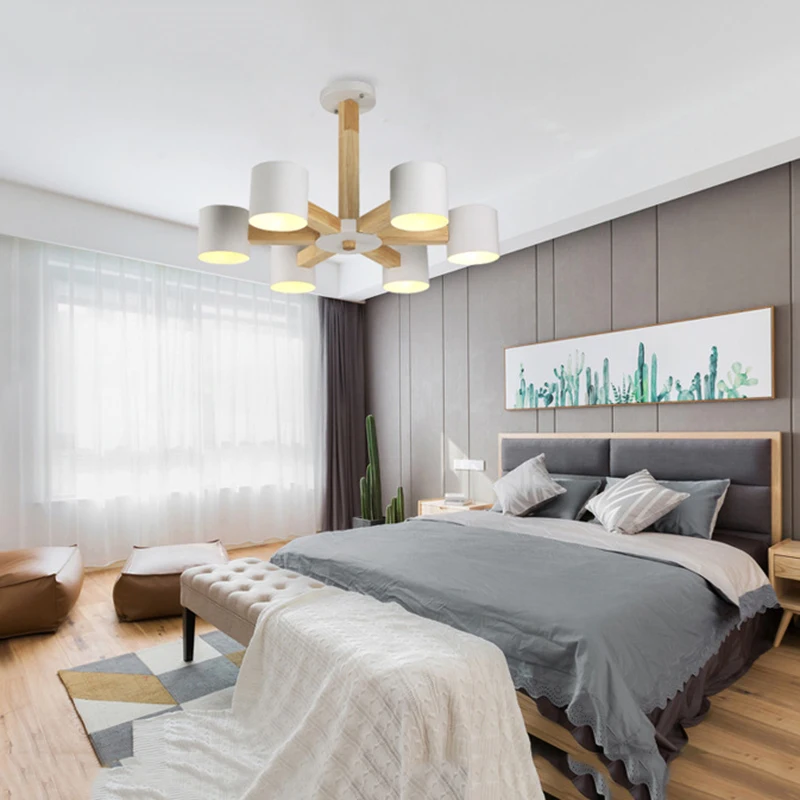 

A Nordic modern wrought iron solid wood E27 chandelier for bedroom kitchen living room bedroom restaurant personality chandelier