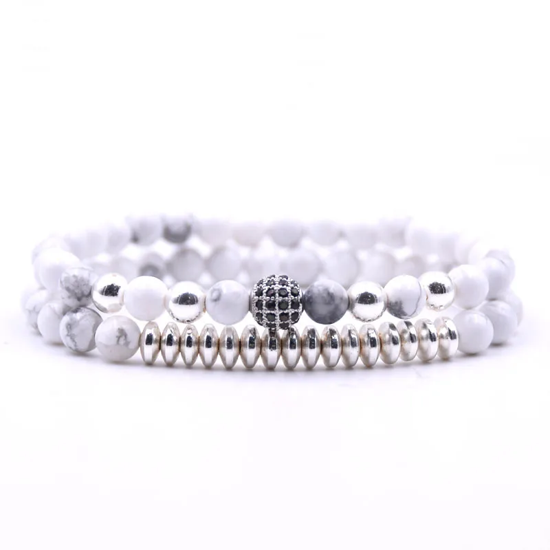 Мужской браслет из натурального камня с микро цирконием 6 мм лавового медные