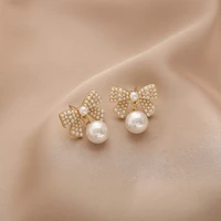 2021 new style goth fashion classic bow pearl gold pendant earring for women korea sweet jewelry party unusual cute girl earring