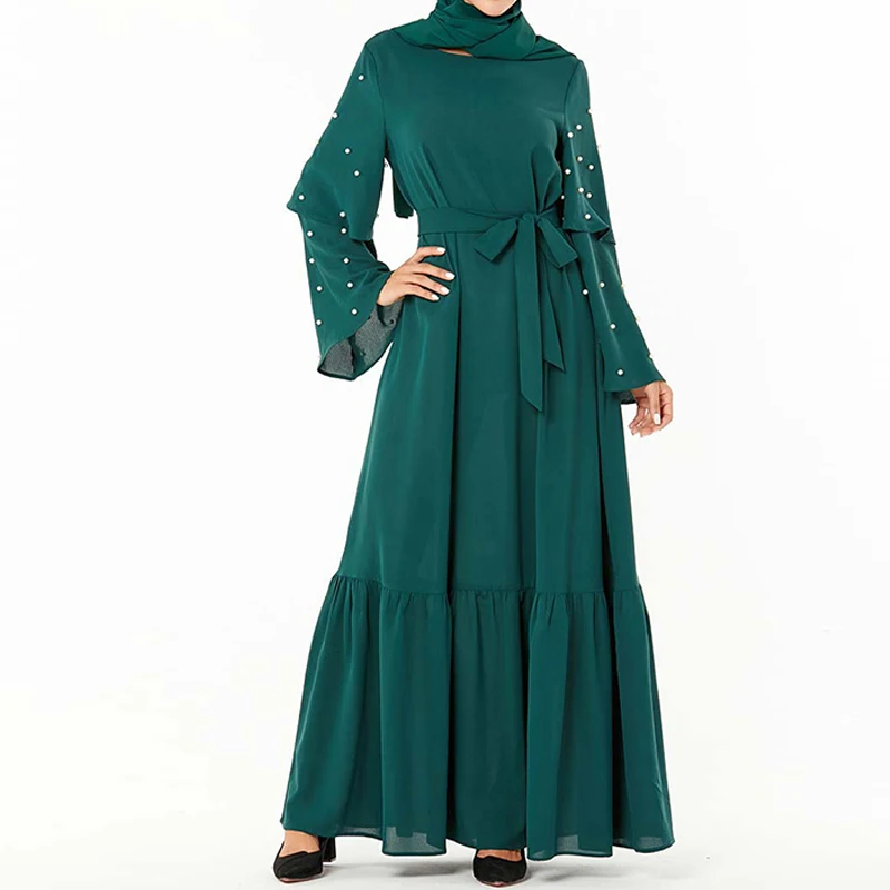 green dress Размера плюс арабская абайя Дубай мусульманский хиджаб платье турецкие платья Рамадан мусульманская одежда для женщин джилбаб кафтан марокаин кафтан - Цвет: green dress