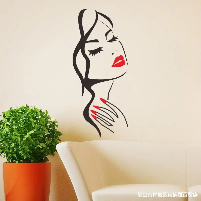 Sale Beauty Salon Hairstyle Room Decoration Hand Girl Face Wall Sticker Nail Shop Design Art Poster Mural Decals Hot | Обустройство