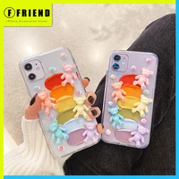 simple cute 3d little bear transparent design for iphone 11 12 pro max 7 8p se xs xr shockproof women girl phone cases cover