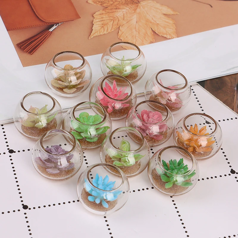 

1:12 миниатюрная стеклянная банка для кукольного домика, суккулентные растения в горшке, мебель, домашний декор