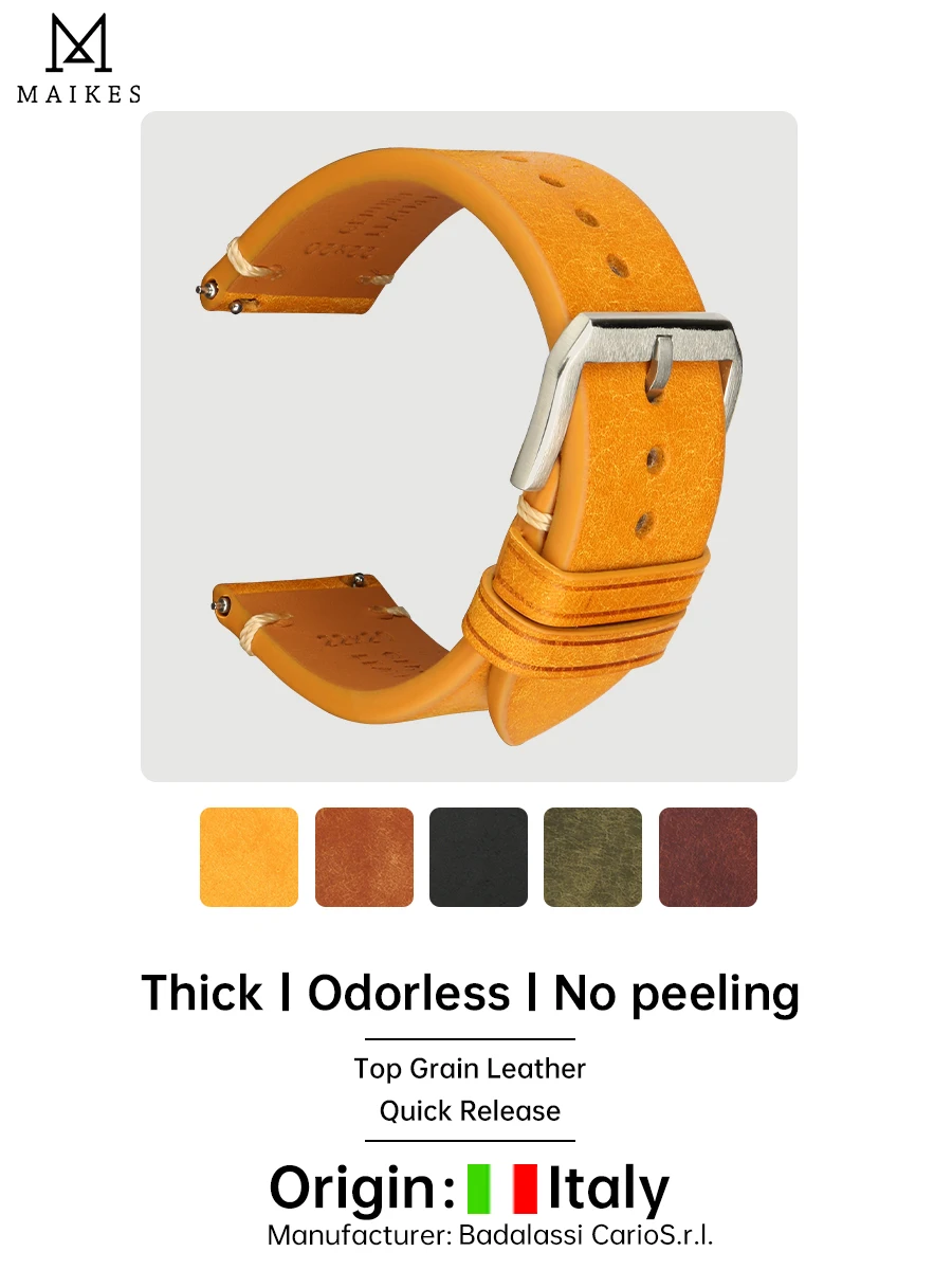 

Quick Release Watch Strap Butterfly Buckle Handmade Bracelet For Longines Omega Rolex Etc Yellow Cow Leather Watch Band