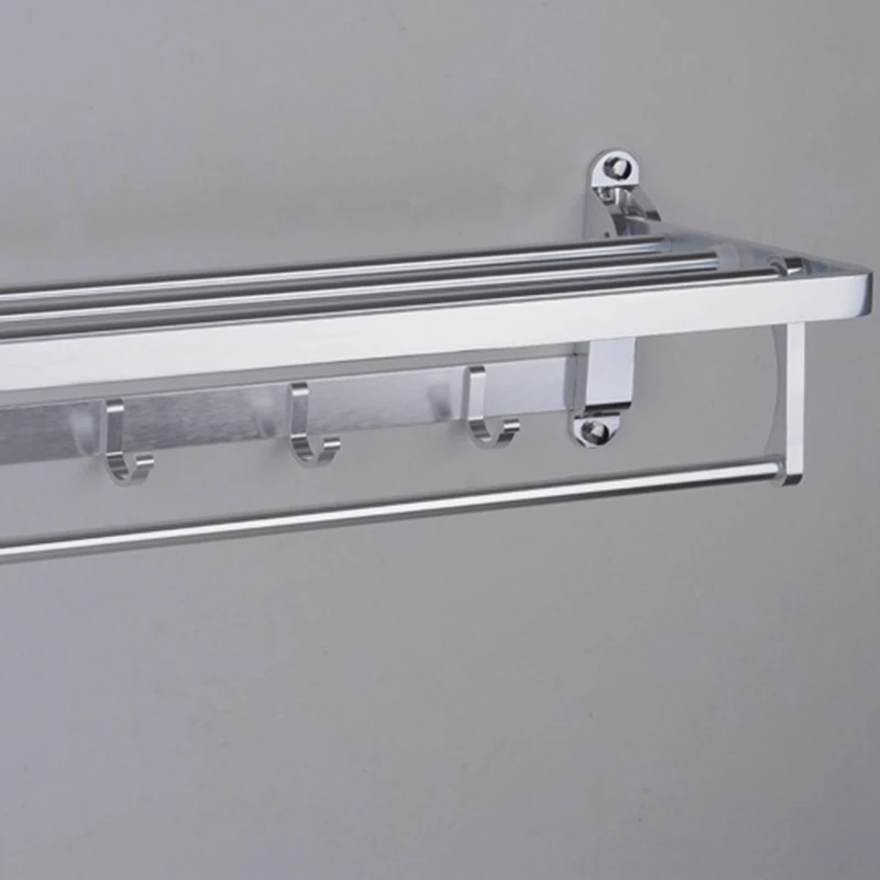 

Towel Holder Bathroom Space Aluminum Hanger Fold Matt Bath Towel Rack Wall Mount Washroom Shelf Double Towel Rail Para