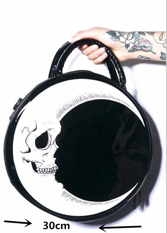 

Flash Printed Gothic Cross Body Moon Shoulder Bag Round Bag Harajuku Gift 2021 Woman Lady Dark Punk Skull Head Thunder