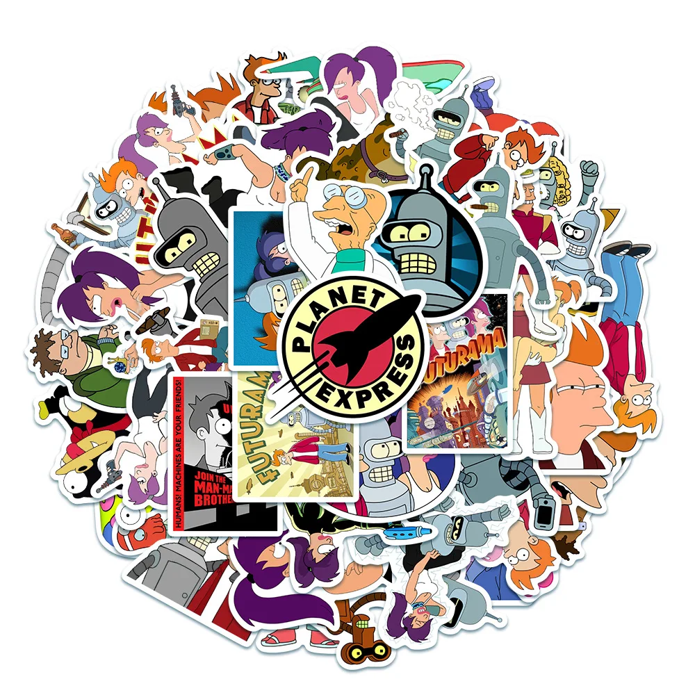 Lote de 10/50 animaciones de dibujos animados para ni&ntilde;os, pegatinas de Futurama, grafiti personalizado, equipaje decorativo, juguetes impermeables-0