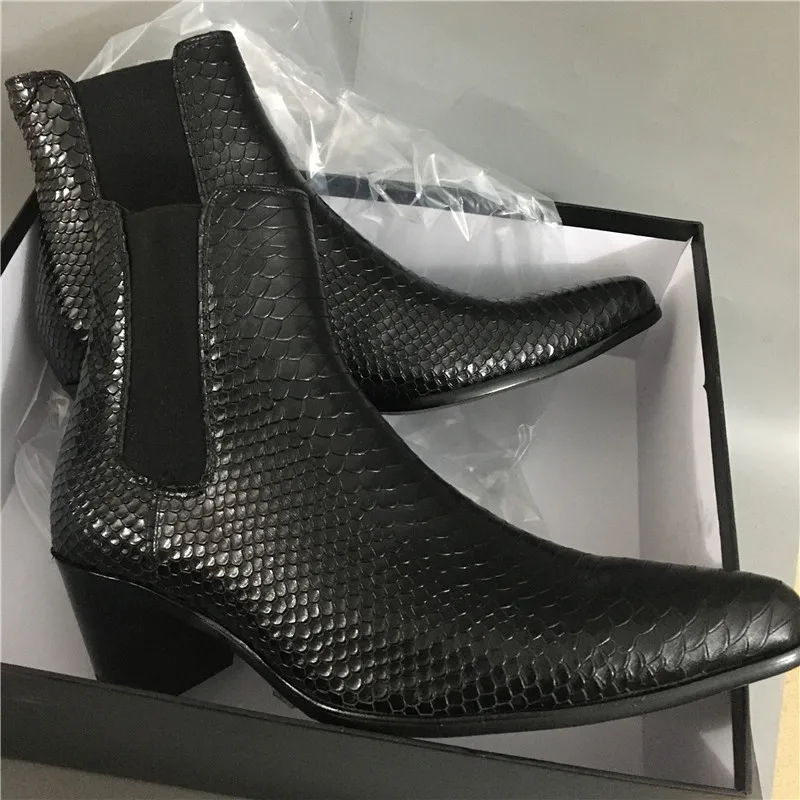 Новые дизайнерские мужские ботинки челси из змеиной воловьей кожи на высоком