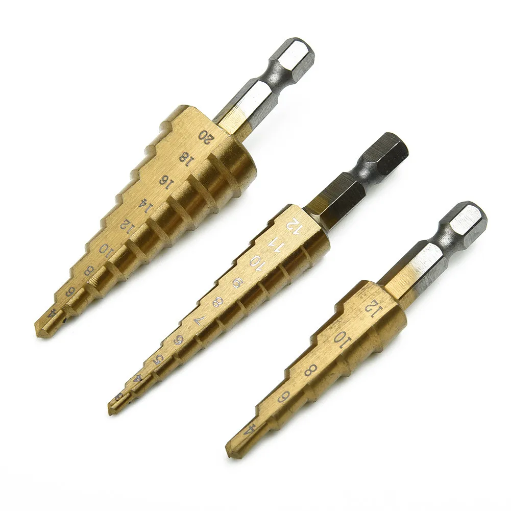 

3-12mm 4-12mm 4-20mm HSS Straight Groove Step Drill Bit Set Titanium Coated Wood Metal Hole Cutter Core Drill Bit Set