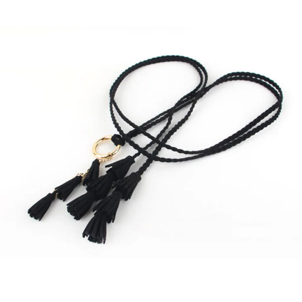 Дамы круглая пряжка Плетеный тощий пояс платье с кисточками поясные