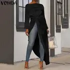 Женские асимметричные топы VONDA, пикантная блузка с длинным рукавом и разрезом на подоле, Длинные рубашки для коктейвечерние размера плюс, осень 2021
