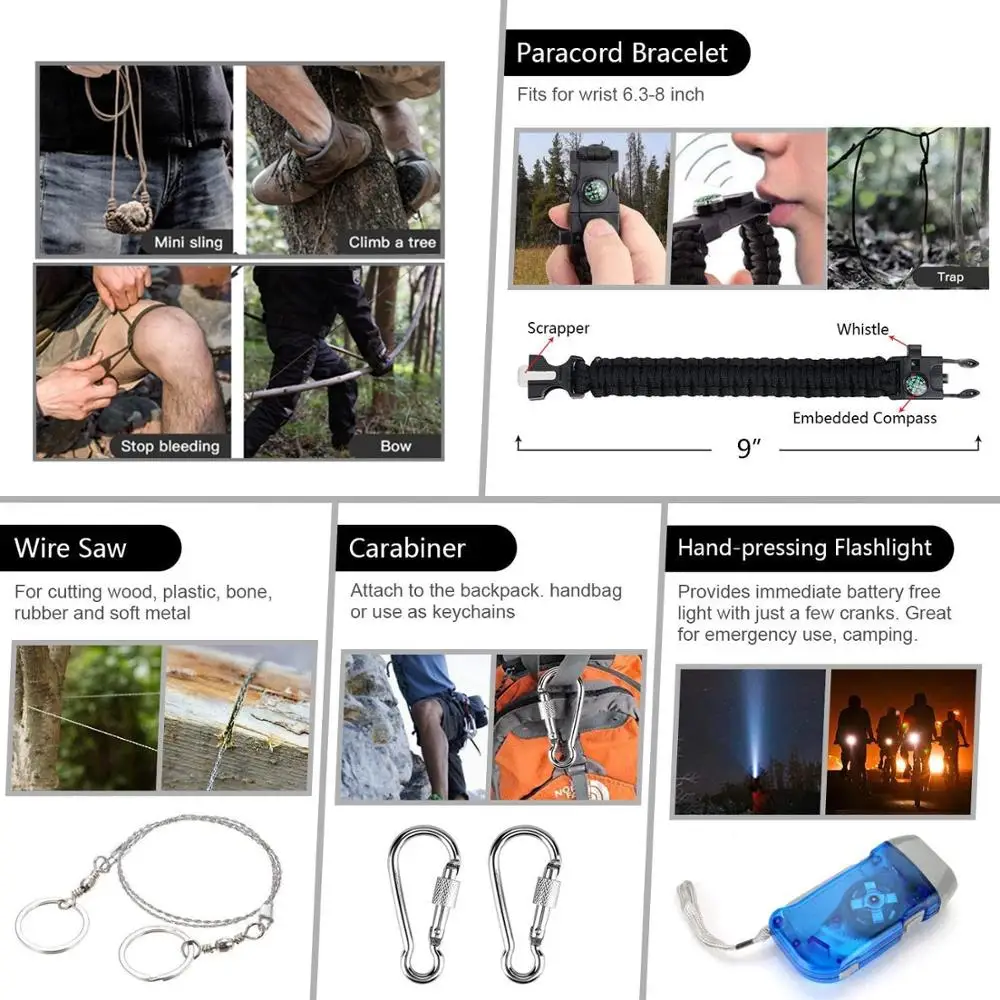 Online 151Pcs Darurat Survival Kit Peralatan Survival Pertolongan Pertama Kit Kolam Trauma Tas Dengan Senter Taktis Pisau Kompas Untuk Berkemah