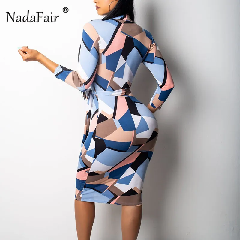 Nadafair платье миди на молнии с длинным рукавом принтом шнуровке зимнее облегающее