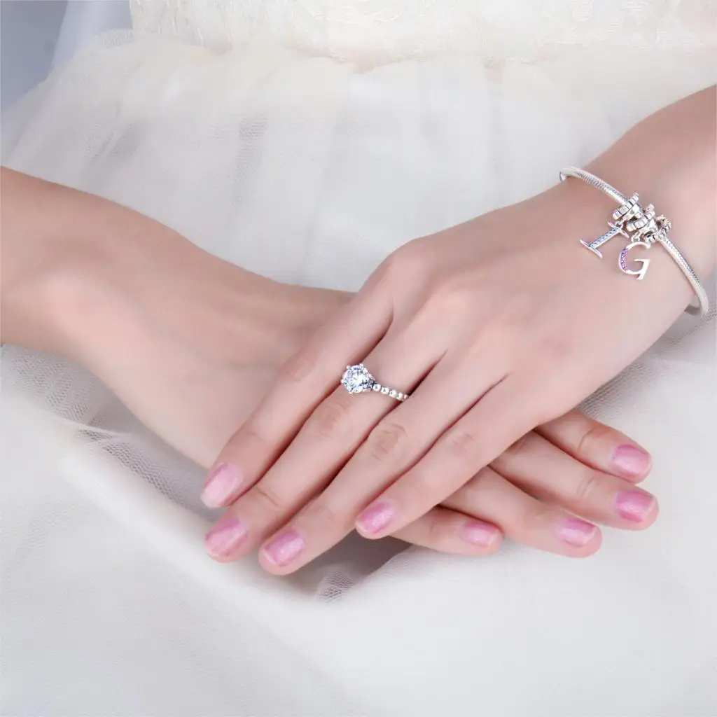 JewelryPalace 925 Sterling Silver Beaded Band 3.4ct Cubic Zirconia Solitaire Engagement Ring New Hot Sale For Women As Gifts | Украшения и