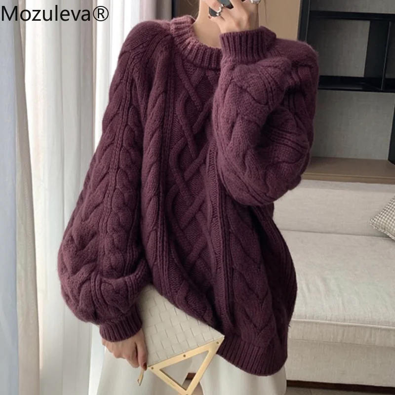 

Mozuleva 2021 Autumn Winter Women loose Twist Sweaters Warm Pullovers Minimalist Korean Oversize Vintage Solid Ladies Jumpers