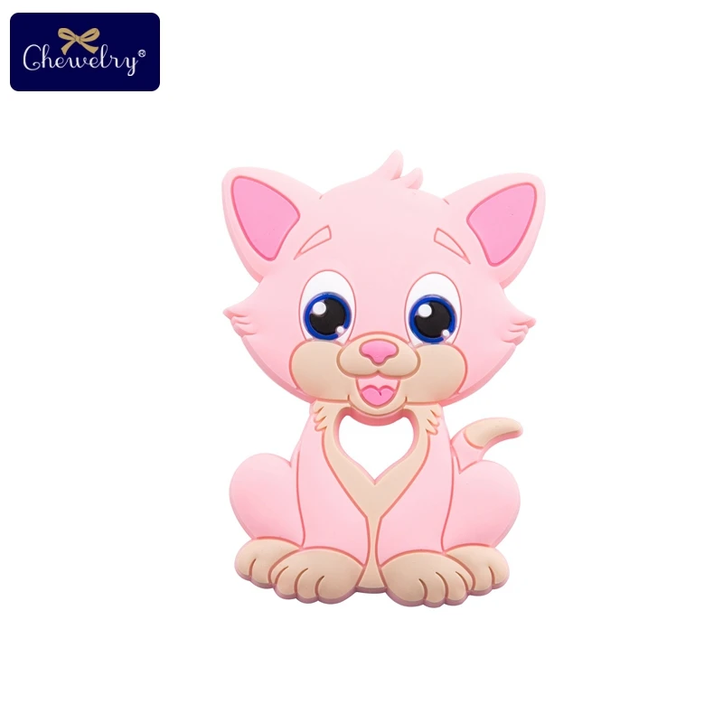 Pink Cat 10 шт., детский силиконовый прорезыватель, грызун, силиконовая подвеска в виде лисы, детский прорезыватель, грызунок, без бисфенола, силиконовые бусины, жевательные кусачки, детские товары, игрушки - Цвет: Pink Cat