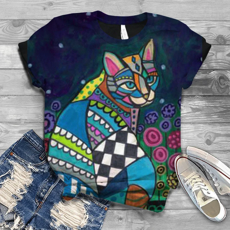 

Fashion Trend Print Ladies T-shirt Multi-style Fashion 2021 Harajuku Ladies T-shirt Ladies T-shirt Fun Cat Tiger Graphic
