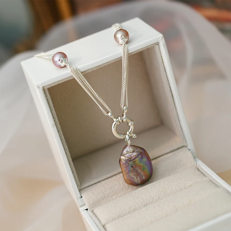 Женское ожерелье из серебра 925 пробы с натуральным пресноводным жемчугом |