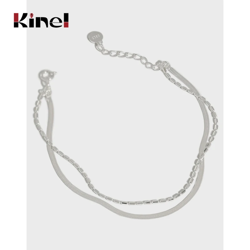 

Kinel 100% 925 Sterling Silver Fashion Women's Jewelry Double Layer Bracelet 18.5cm For Gift Girls Lady Drop Shipping