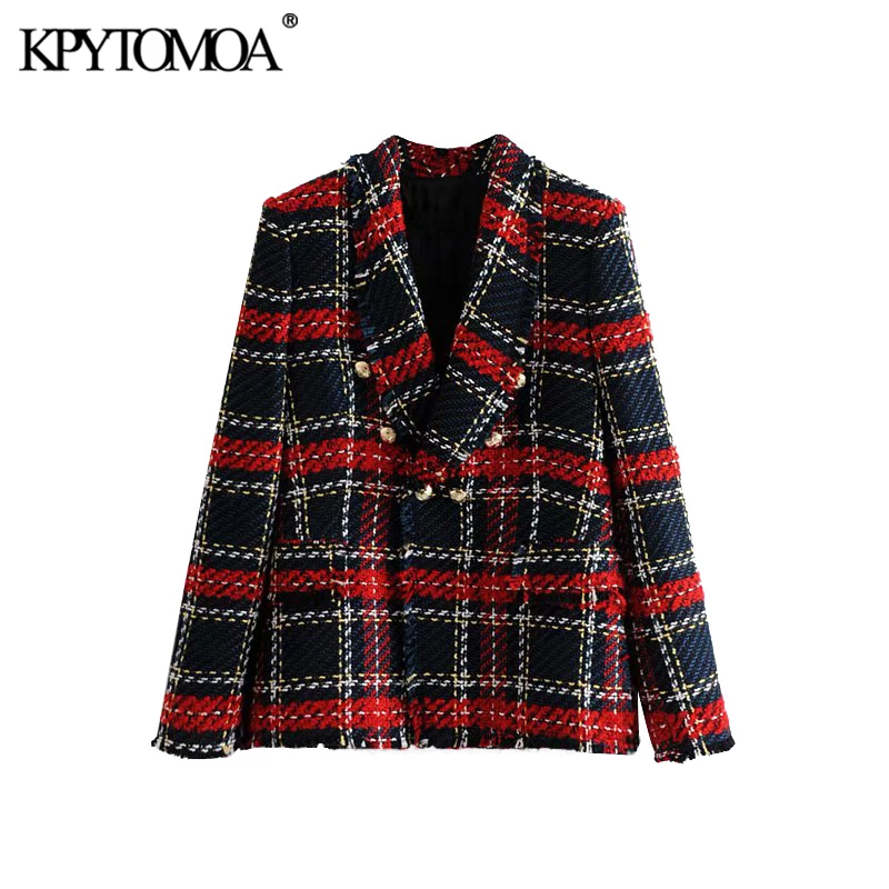 Женский двубортный пиджак KPYTOMOA твидовый с потертостями винтажная верхняя одежда
