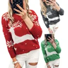 Рождественские свитера, пуловеры, женские хлопковые акриловые джемперы с принтом оленя и снежинок, зимняя Рождественская одежда с длинным рукавом