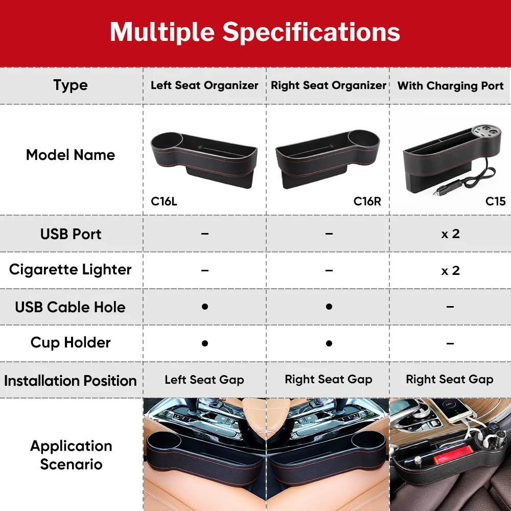 

Deelife Car Front Seat Gap Organizer Slit Pocket Catcher for Driver Passenger Seat Side Storage Box PU Leather Case Cup Holder