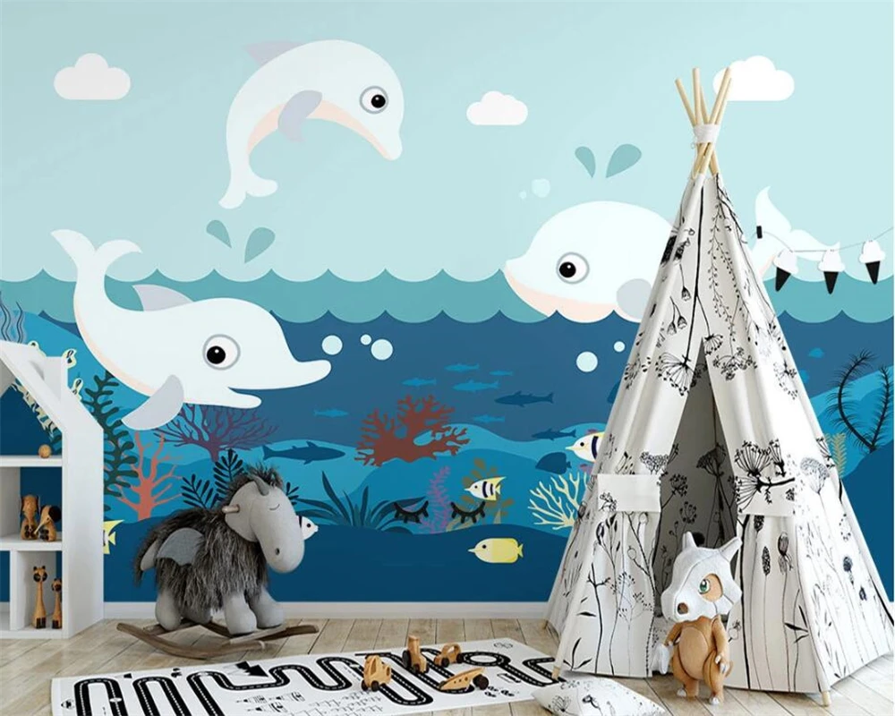 Новый скандинавский фон с изображением современного дельфина для мальчиков и