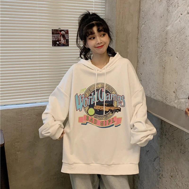 

White Women 2020 Hoodie Loose Korean Style Winter Fashion Hoodie Long Sleeve Sweatshirts Crewneck Sweatshirt Winter Hoodie EG60