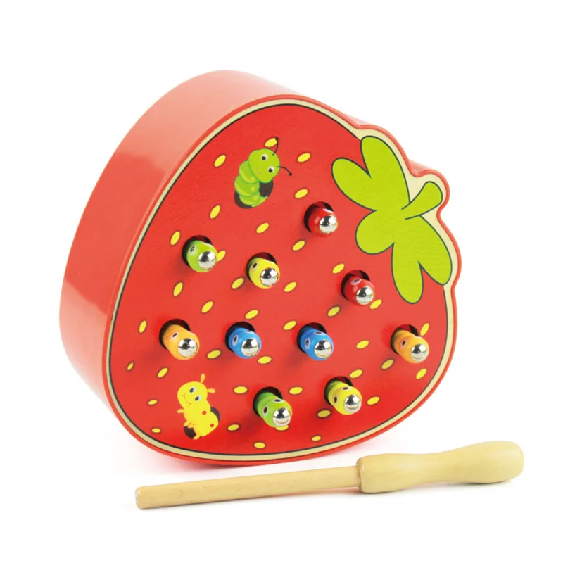 Strawberry Детские деревянные игрушки, Ловля Червей, игра-головоломка, Развивающие детские игрушки, магнитная игра с памятью, игрушки для детей - Цвет: Strawberry