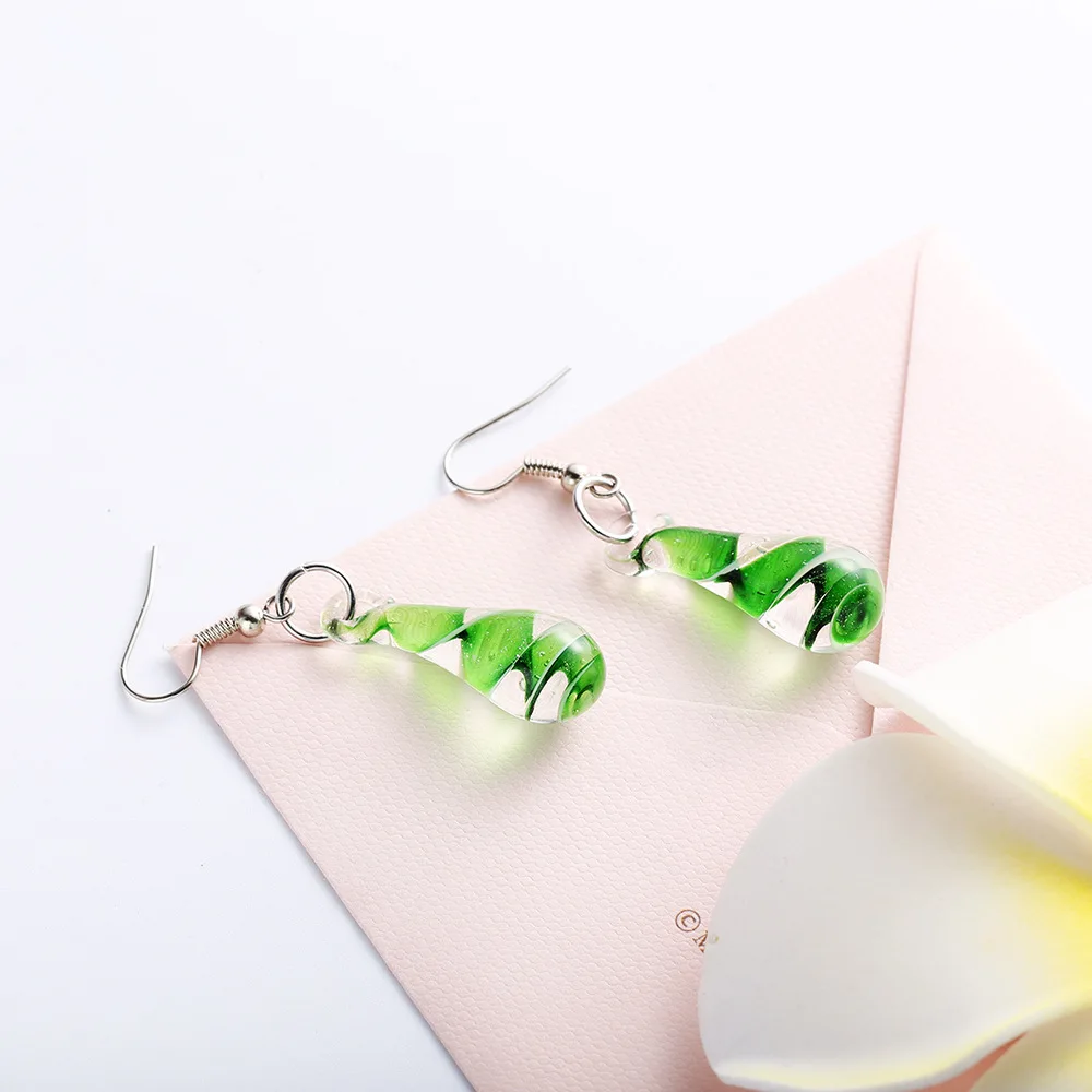 Новая мода Спираль цветок стекло барокко искусство Lampwork капли воды крюк вечерние