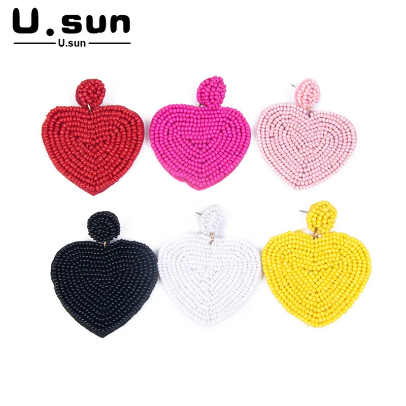 Многослойные серьги в форме сердца с бусинами стиле бохо висячие виде большого