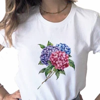 summer new kawaii flowers print ladies t shirt ladies casual basis o collar white shirt short sleeve ladies t shirtdrop ship