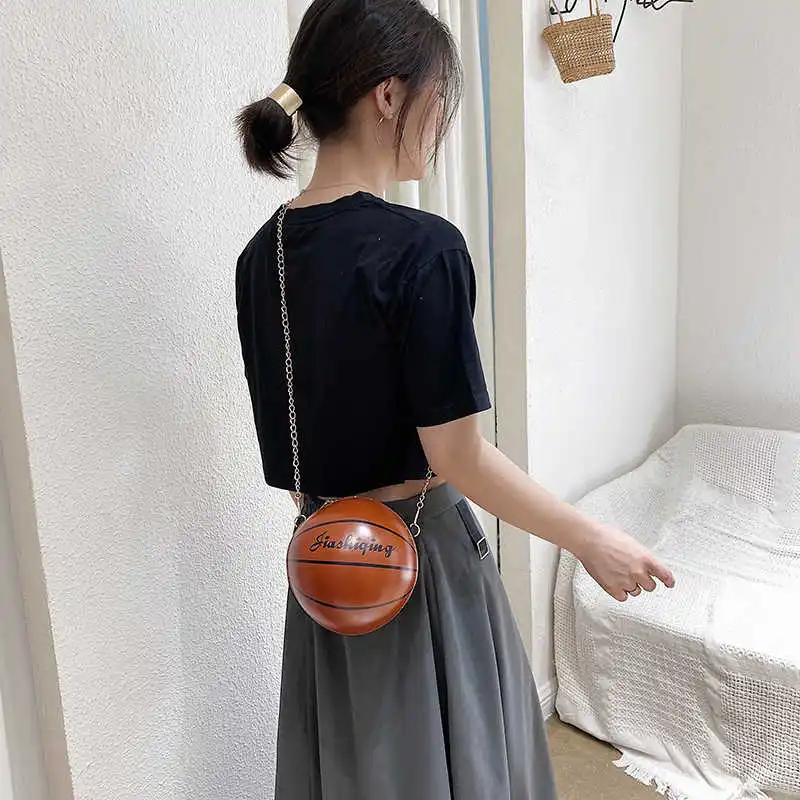 

fashion basketball shape bag for women 2021 girls mini purses and handbags cute bowling crossbody shoulder bag with chain