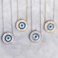 boho bohemia round disco turkish evil eye pendant necklace gold silver color baguette rainbow cz eye jewelry