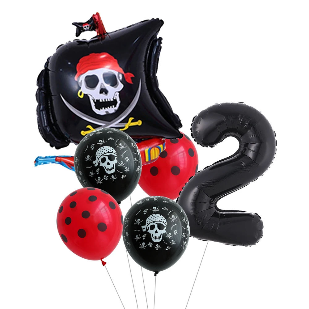 Воздушные шары в горошек с изображением пиратского корабля гелиевые украшения