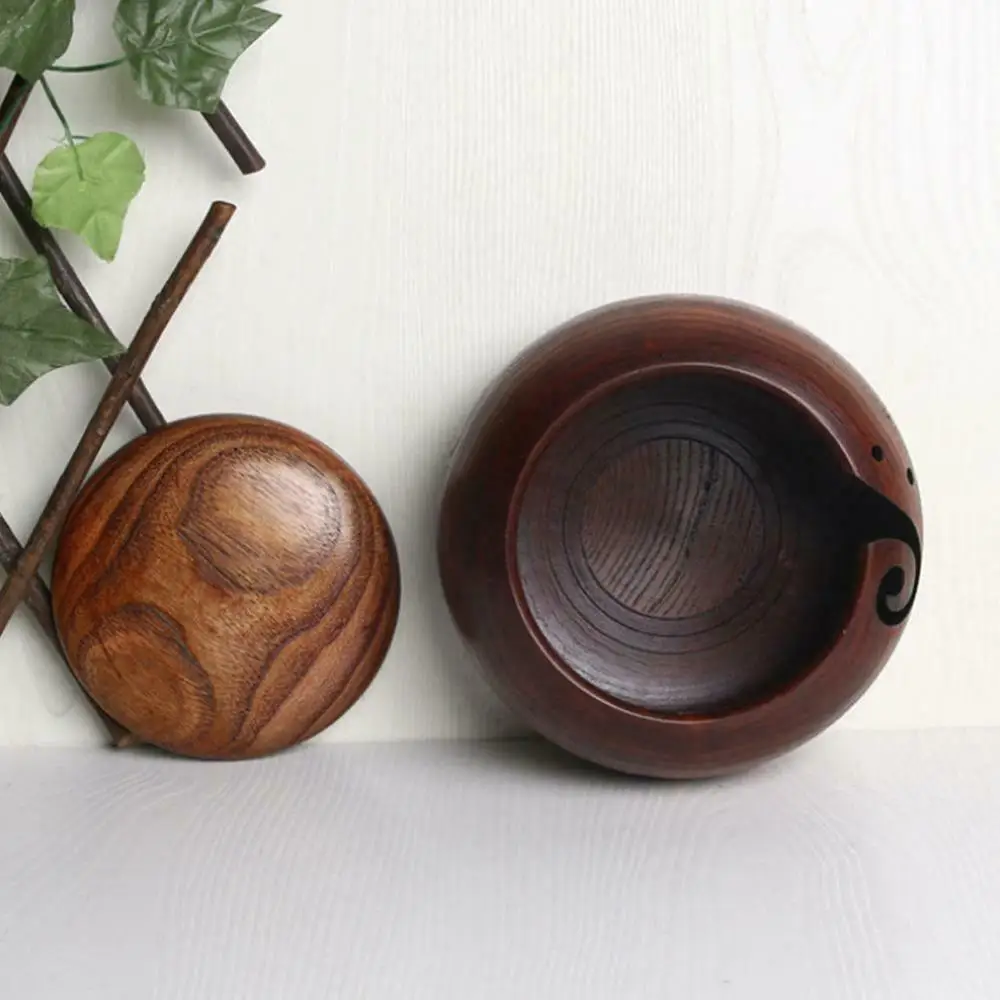 Деревянная чаша для вязания винтажная круглая коробка хранения ниток контейнер