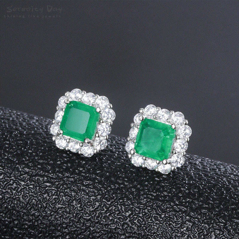 

Serenity Day Vintage 7*7MM Square Silver Plated Emerald Gemstone Stud Earrings for Women Party Cocktail Jewelry Wholesale