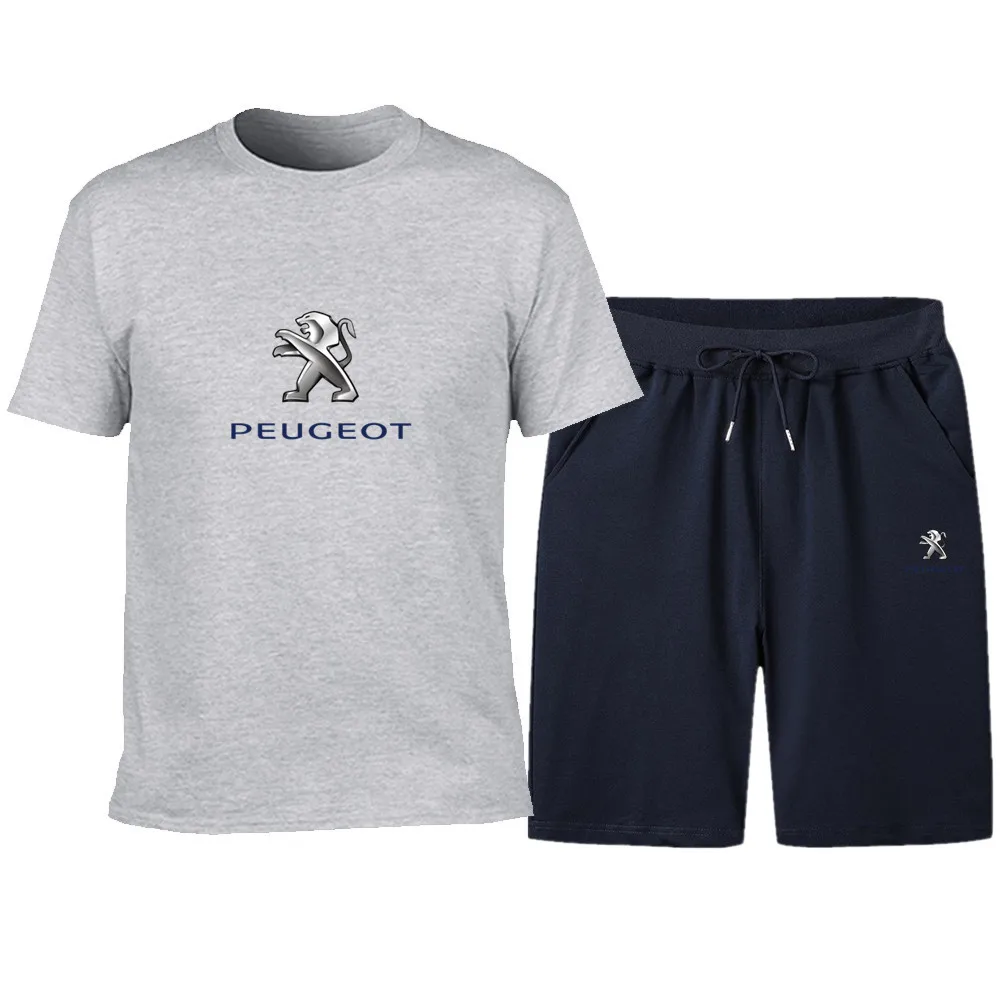 

New Summer forPeugeot Car Logo Fashion Men's Short Sleeved T-shirt + Shorts Suits 2 Piece Sets Casual Fashion Printed Sportsuit