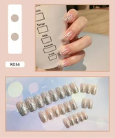 24pcs silver nail powder flame false nails flesh colored transparent round nail tips ballet oval fake nail extension manicure