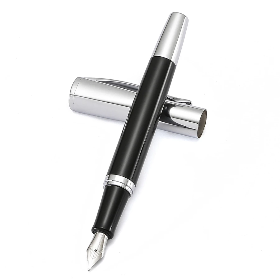 

Baoer [Sober] Fountain Pen, Black Stripe Lacquer Barrel, Silver Trim Stainless Steel Medium Nib, Office School Signature A6259