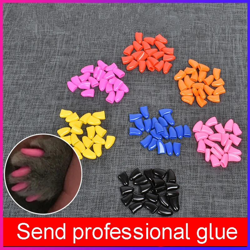 20pcs/set Pet Dog Cat Nail Cover Silicone Soft Cat Nail Caps Paw Claw Protector Prevent Scratching Colorful Beautiful Fingernail