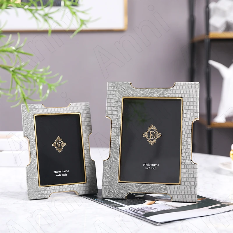 

Modern Leather Photo Frame Golden Stroke Decor Bedroom Bedside Picture Frames Living Room TV Cabinet Home Decoration Ornaments
