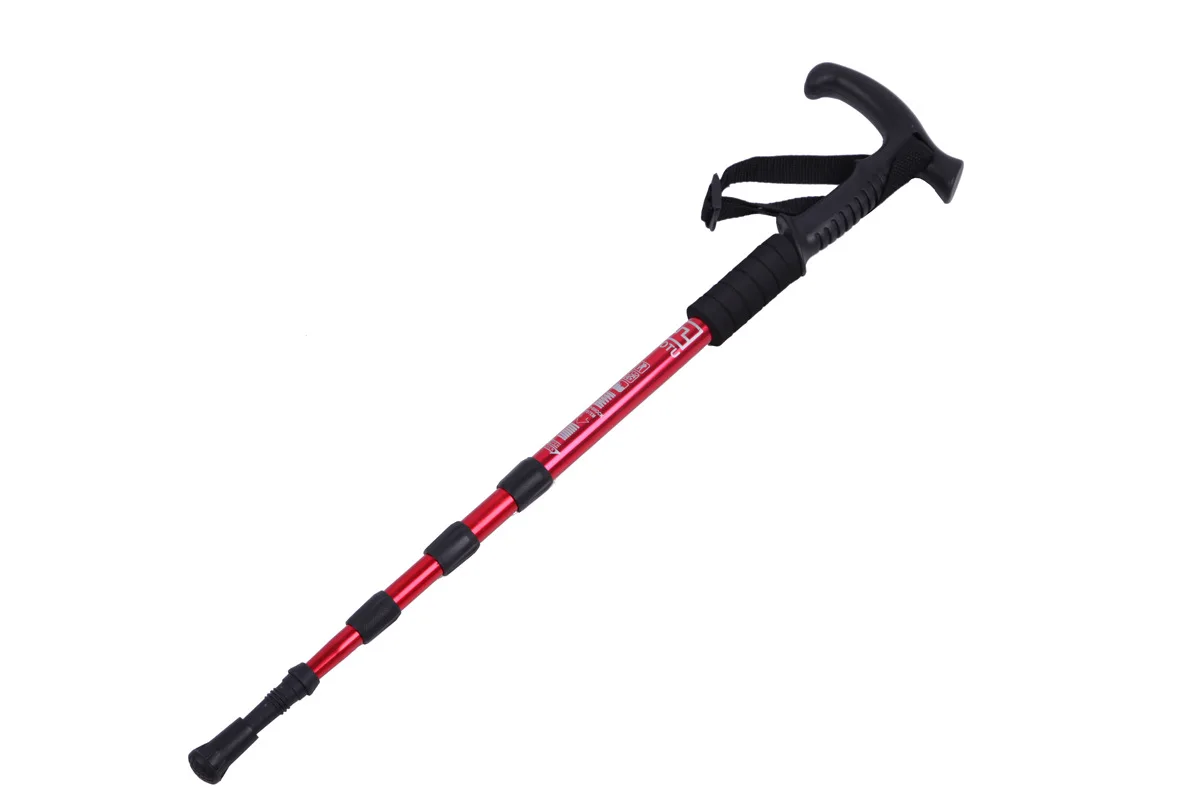 Красный T-handle альпинистские стойки с изгибом костыли необходимые для прогулок на открытом воздухе трость телескопическая палка hike pin hiking poll - Цвет: Красный