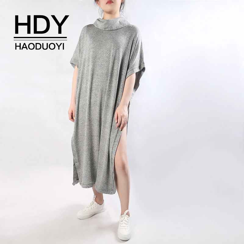 HDY Haoduoyi модное осенне платье с боковыми разрезами стильное трикотажное
