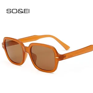 Женские прямоугольные солнцезащитные очки SO  EI в стиле ретро, зеркальные очки с прозрачными океаническими линзами, мужские солнцезащитные очки с защитой UV400