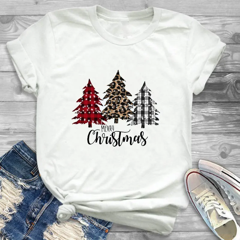 

Female T-shirt New Year Holiday Merry Christmas T-shirts Plaid Deer Movies Print Tops Christmas Female Clothing 2022 New Tees