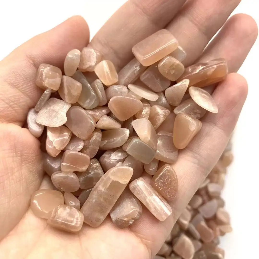 

100g Natural Gemstone Peach Moonstone Gravel Tumble Polishing Stone Chip 12mm-17mm For Sale