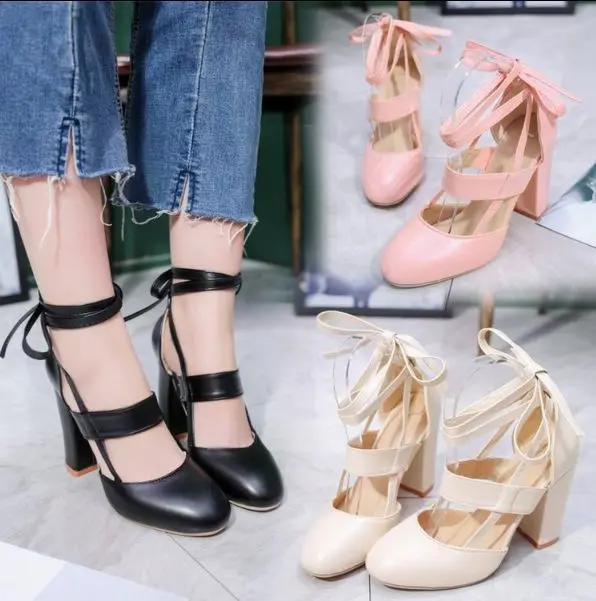 

New Girls' Thick Heel Pu Sandals In 2021 Summer Fashionable Elegant Atmosphere Round Scalp Sandals Hot SaleWoman Sandals KM150